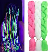 Vista 8 de 3 extensiones de cabello trenzado blanco de 24 pulgadas, extensiones de cabello trenzado jumbo luminoso que brilla en la oscuridad
