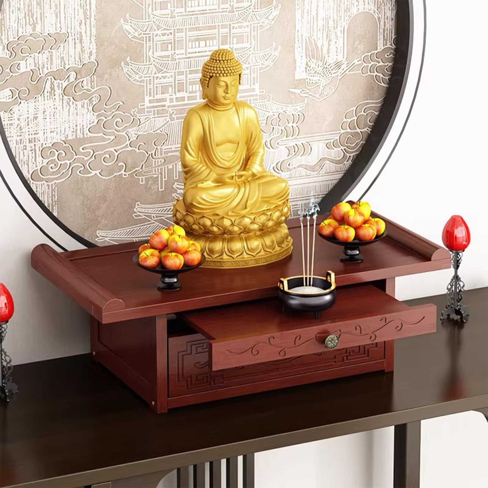 LSOPCYE Buddhist Shrine Altar Table, Bamboo Prayer Meditation Table