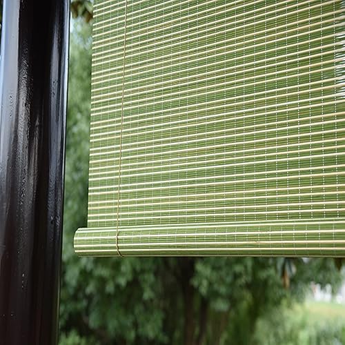 Miniatura 5 de Persiana enrollable de bambú grueso natural, transpirable, para privacidad, decoración del hogar, cortinas enrollables de bambú verde y blanco, con