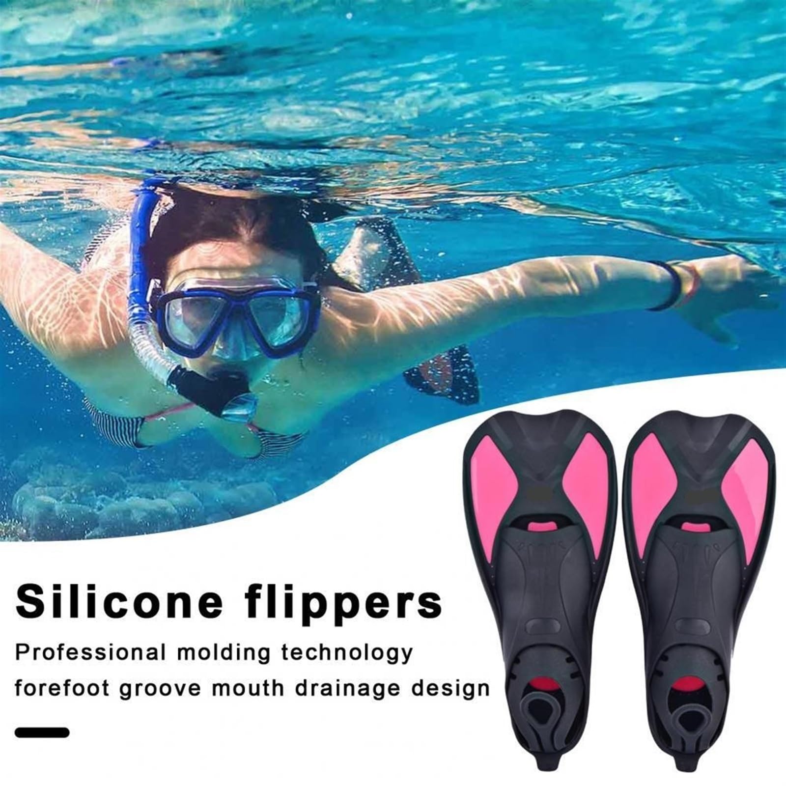 Palmes de plongée Palmes d'entraînement à la natation Palmes de plongée professionnelles Palmes à lame courte Palmes de renforcement musculaire des jambes Palmes de natation Adulte Fins(Black,2XS)