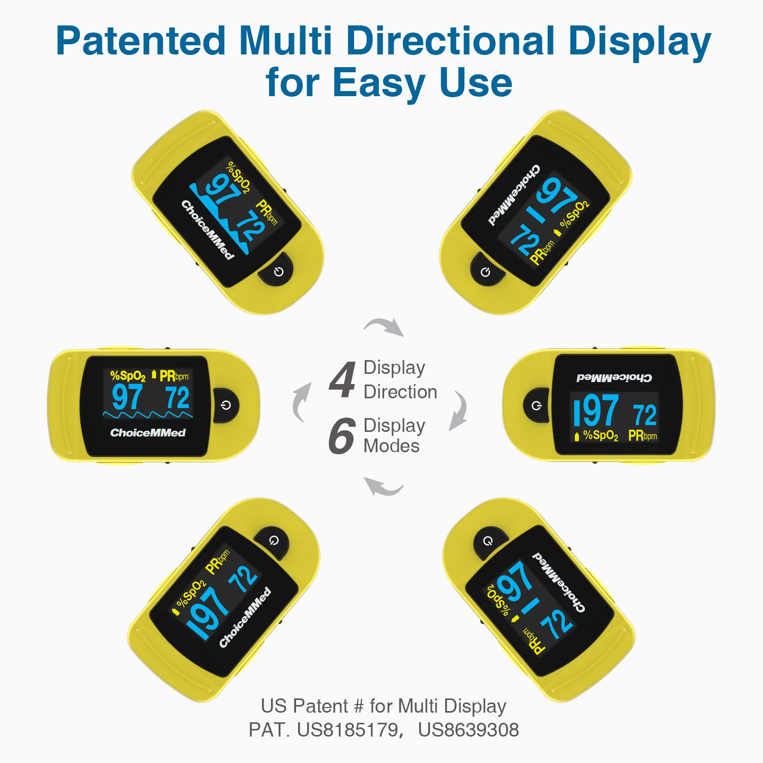 ChoiceMMed C20 Pulse Oximeter - Fingertip Pulse Oximeter Blood Oxygen Saturation Monitor - Large OLED Screen SPO2 Monitor with Lanyard and Carrying Case 2