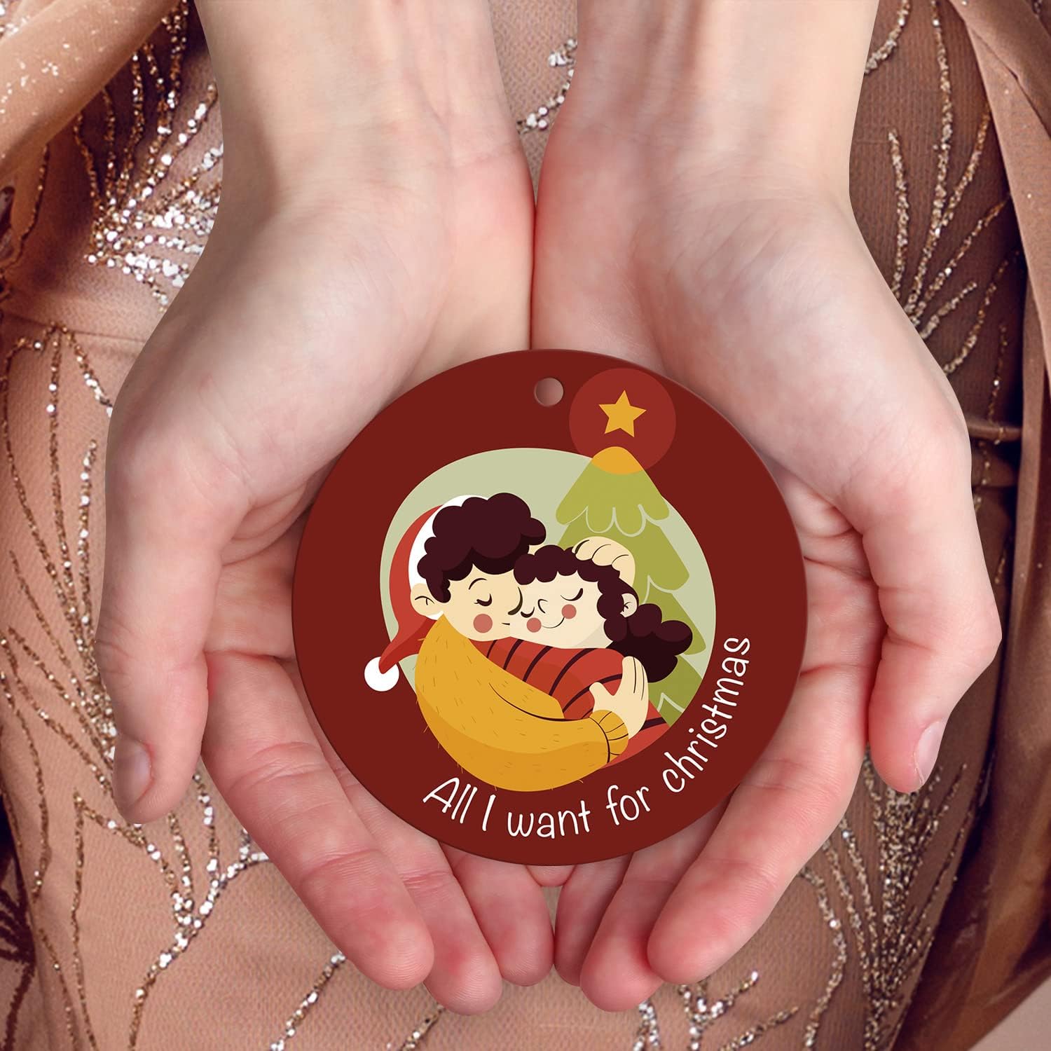 All I Want for Christmas Ornament 2025, Large 3.75" Round ACM Ornament, Velvet Pouch Included - Image 5