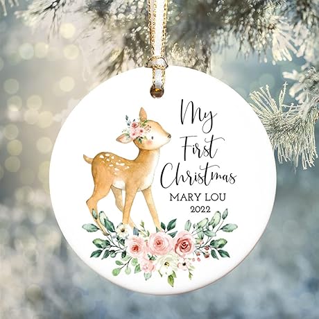 My First Christmas Deer Ornament for Girl - Baby's First Christmas Ornament 2022 for Girl