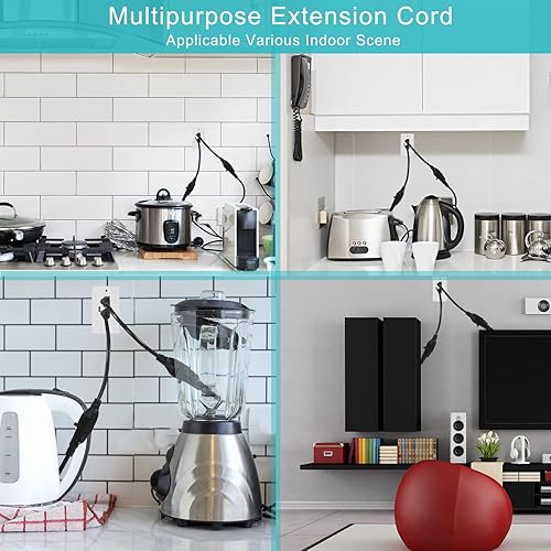 Miniatura 5 de Cable de extensión de alimentación corto de 1 pie de 1 pie Cable de extensión corto de 3 clavijas para interiores SJT 16 AWG resistente cable de
