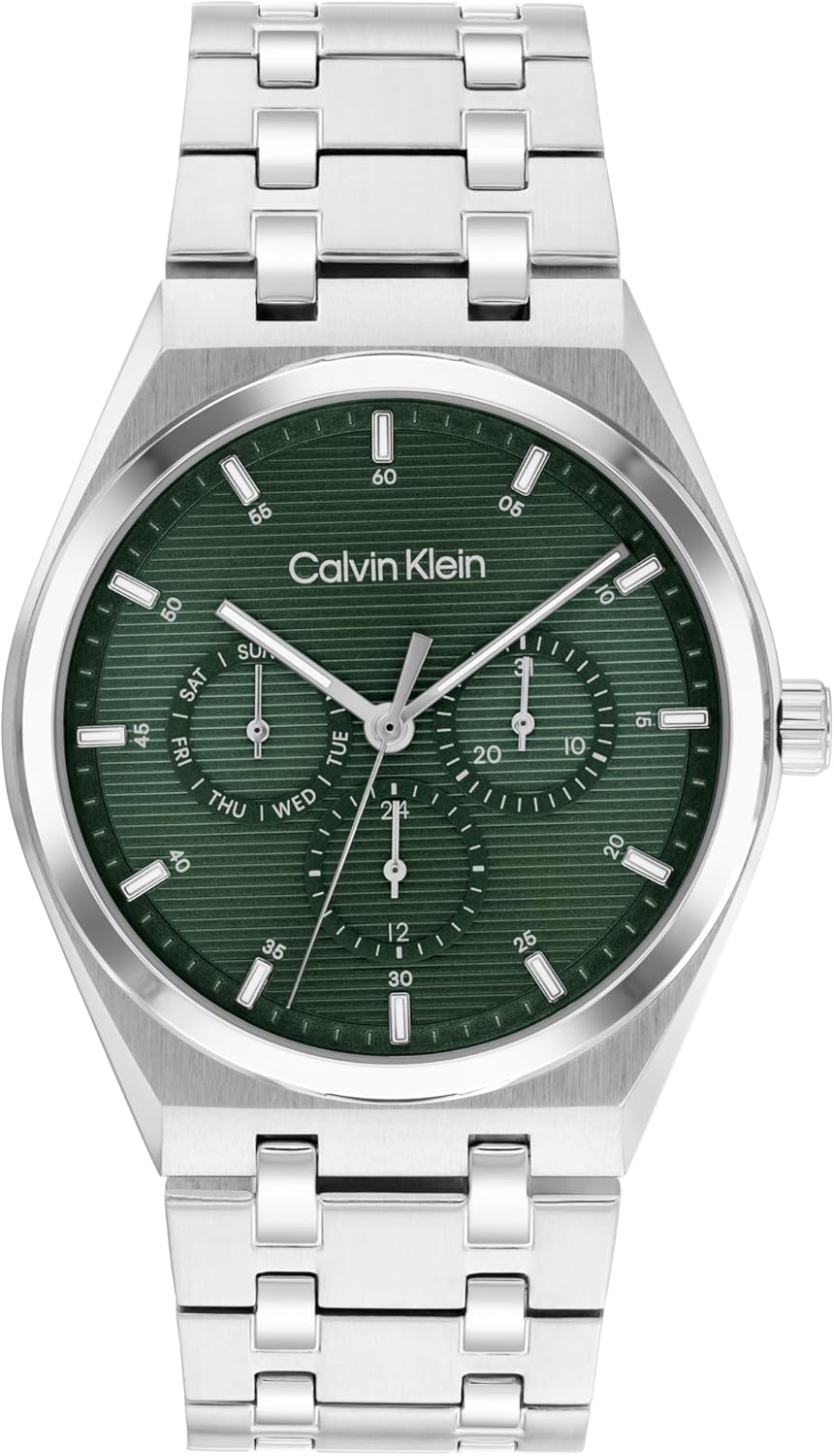 Calvin Klein Men’s CK Motion Stainless Steel Watch - 39mm Slim Case, Multifunction, Link Bracelet, Versatile Everyday Style- Gift for Him