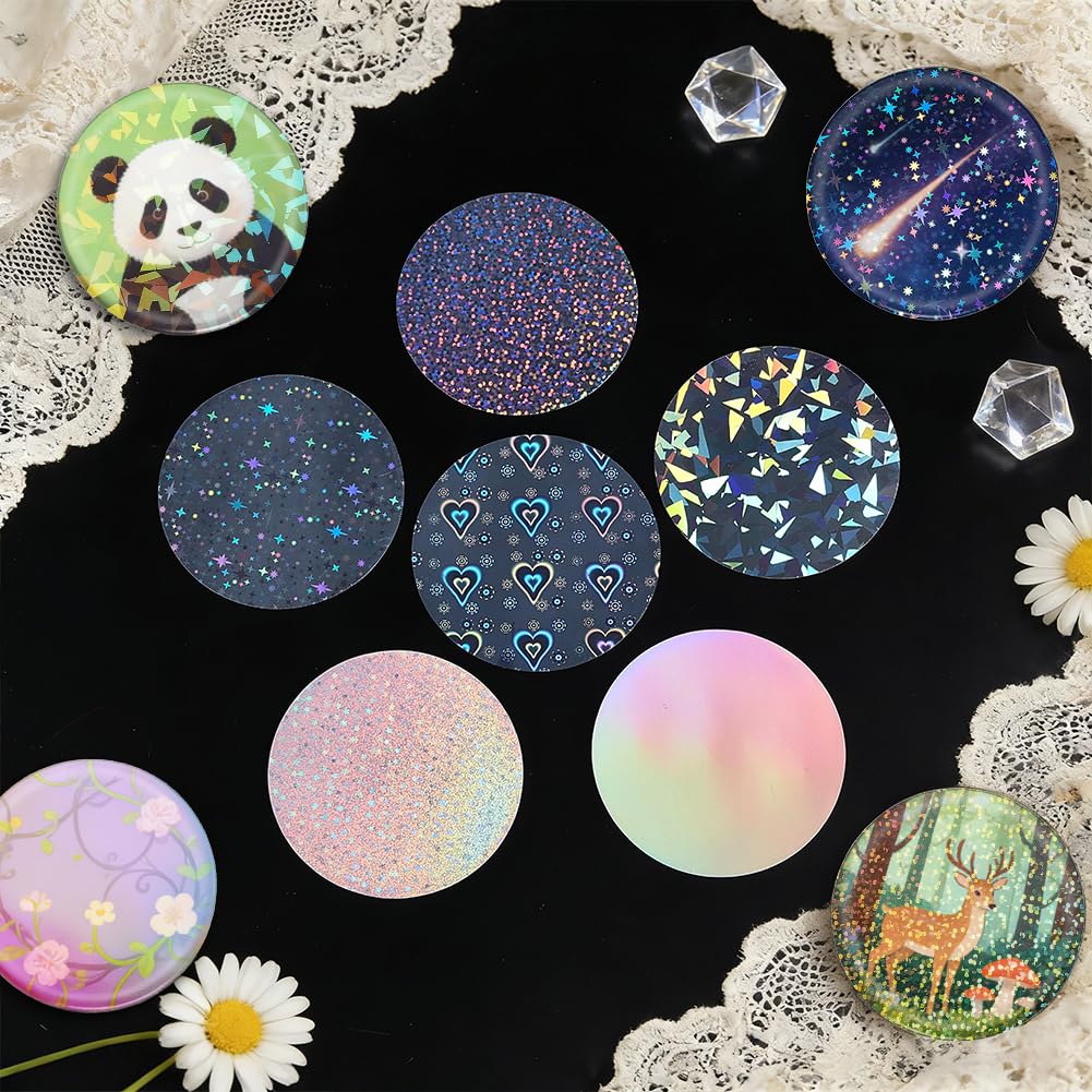 UNICRAFTALE 300 Pezzi 6 Stili Pellicola Protettiva Per Distintivo 70mm Fornitura Per Produttore Di Pulsanti Pellicola Glitter Olografica Per Produttore Di Pulsanti Rotondi 58mm Pezzi Per Fabbricazione