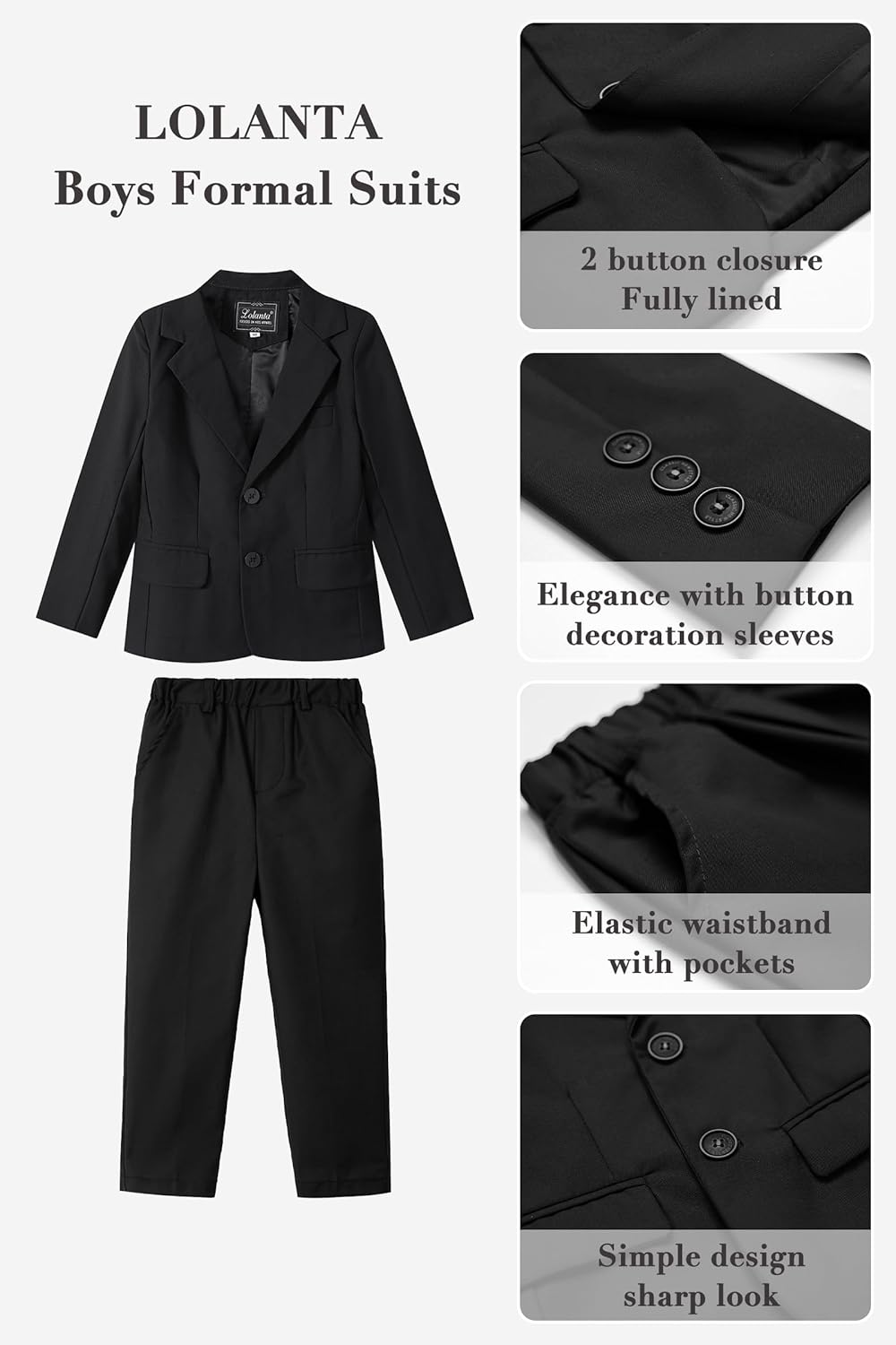 LOLANTA Boys Suit 2PCs Tuxedo Jacket Formal Wedding Ring Bearer Outfit, Birthday Proms Dinner Blazers
