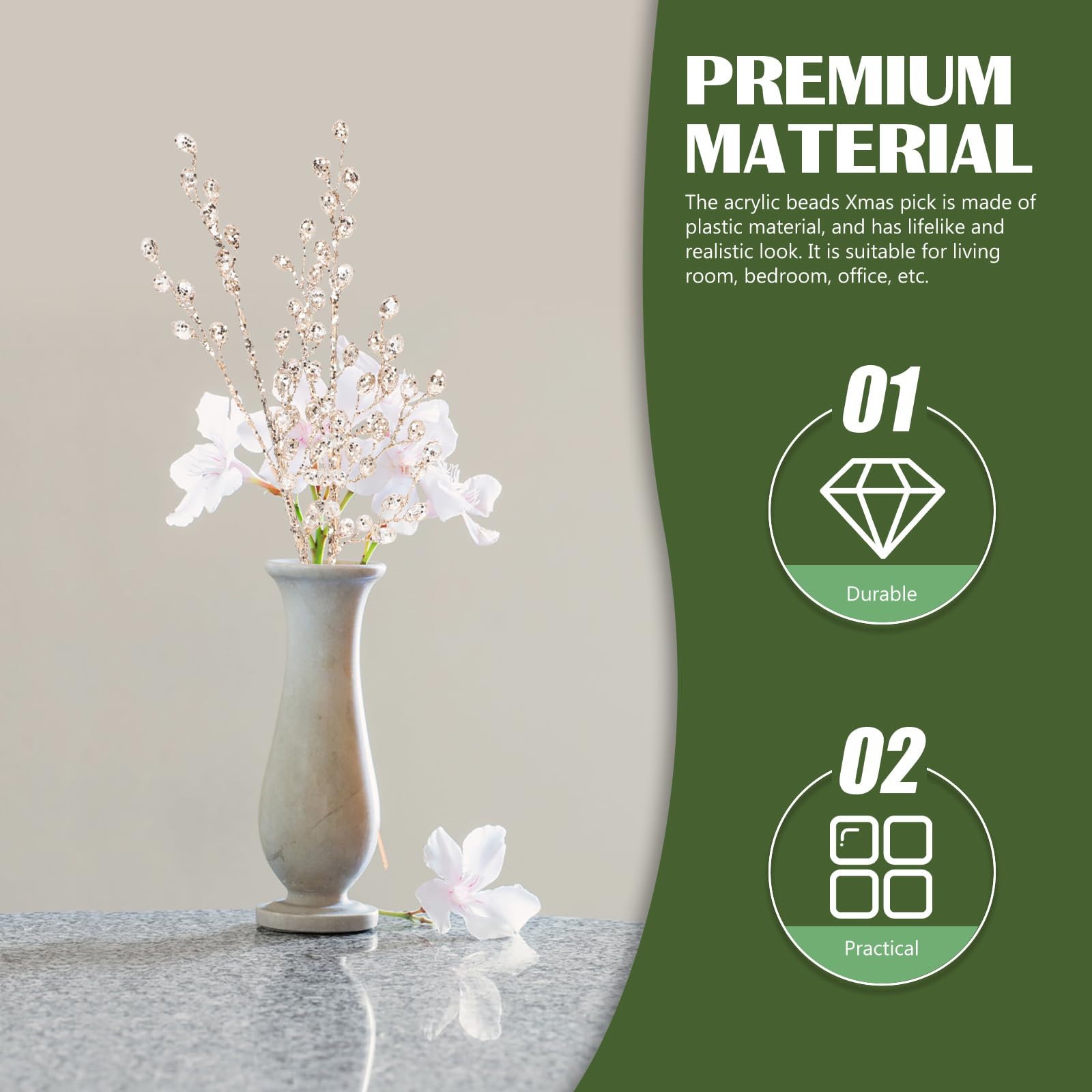 Garneck 2pcs White Stems Acrylic Christmas Stems for Vases 11.7