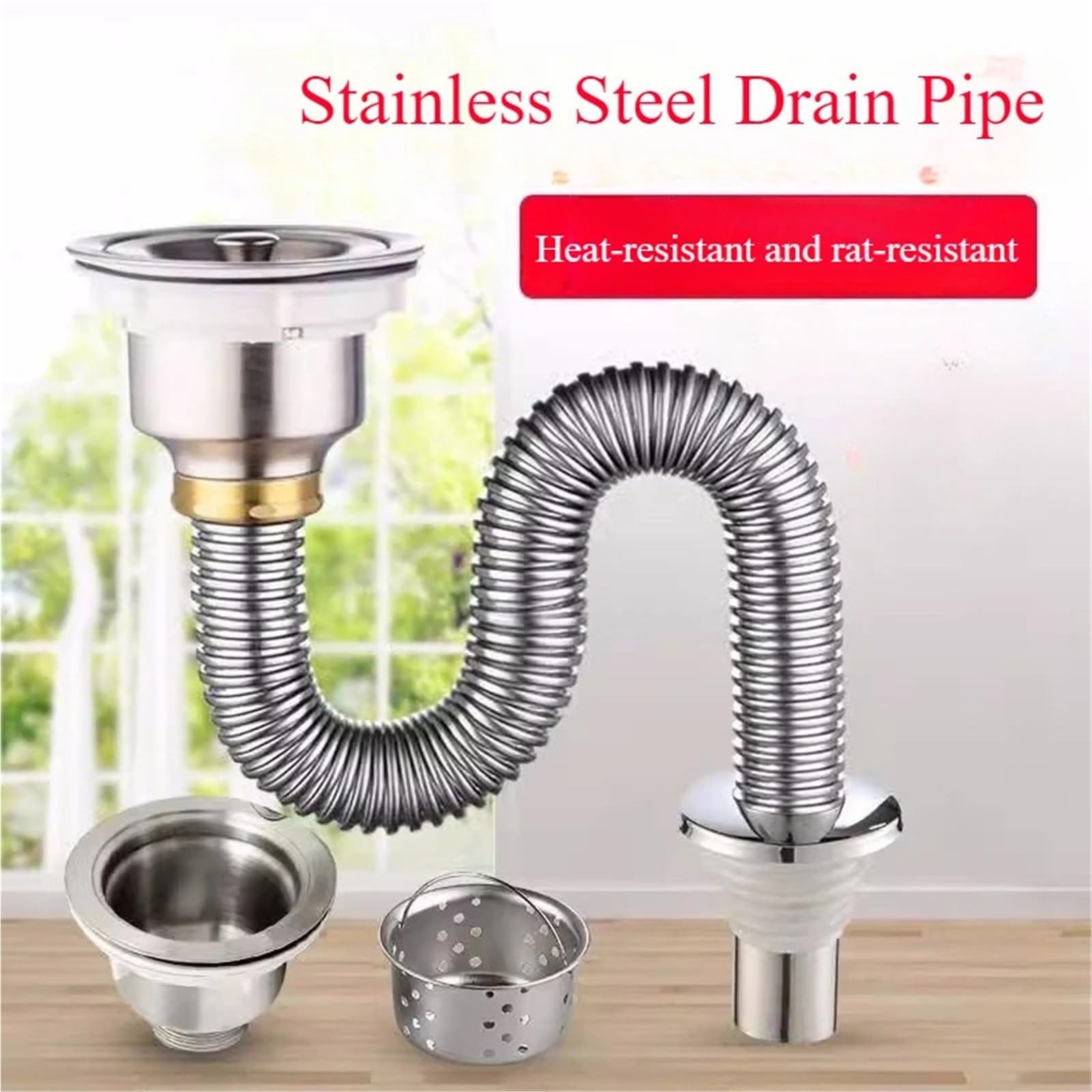 Tubo de Drenaje del Fregadero de Cocina, colador de Fregadero de Acero Inoxidable, Desodorante, Lavabo, escurridor de alcantarillado, Accesorios de baño para Cocina, Baño(100cm)