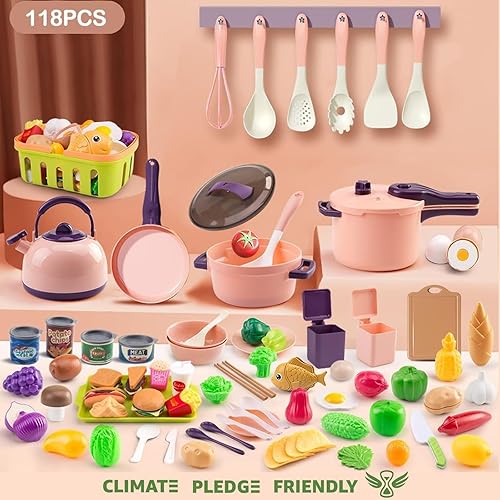 Miniatura 2 de 118 piezas de mini accesorios de cocina para niños, juego de cocina de simulación con utensilios de cocina, vajilla y 2 juegos de frutas, regalo de