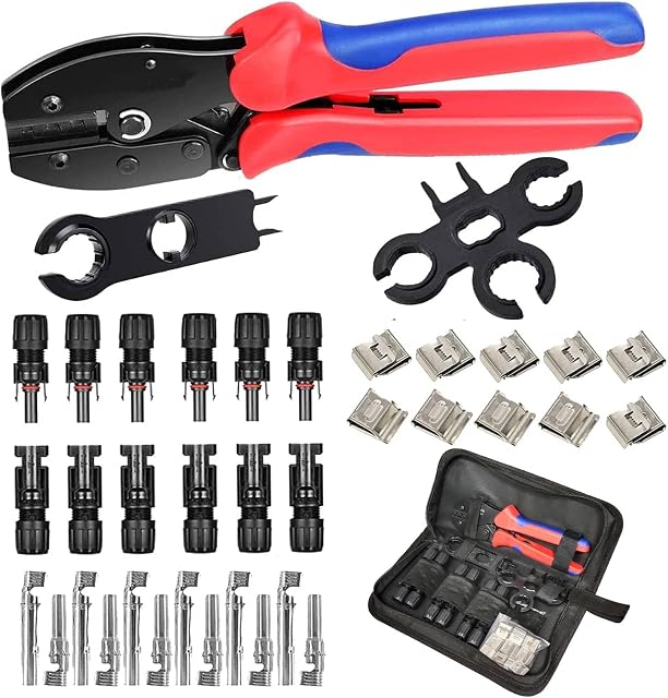 QeeHeng Crimping Tool Kit-Solar Cable Connector,6 Pairs Male/Female Solar Panel Connectors, 1 Crimper Tool,2pcs Spanner Wrench,37pcs Solar Panel Wiring Kits
