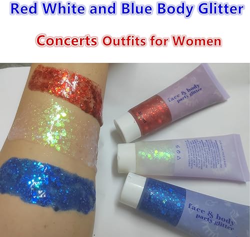 Miniatura 8 de Go Ho Juego de purpurina corporal roja y blanca, maquillaje de gel con purpurina para conciertos de cantante, brillo holográfico de lentejuelas