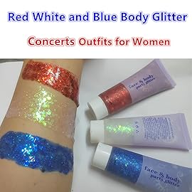 Go Ho Red and Blue Body Glitter Set,Singer Concerts Face Glitter Gel Makeup,Holographic Long Lasting Chunky Sequins Glitters for Eye Lip Hair Nails,Festival Rave Accessories,Blue&Red