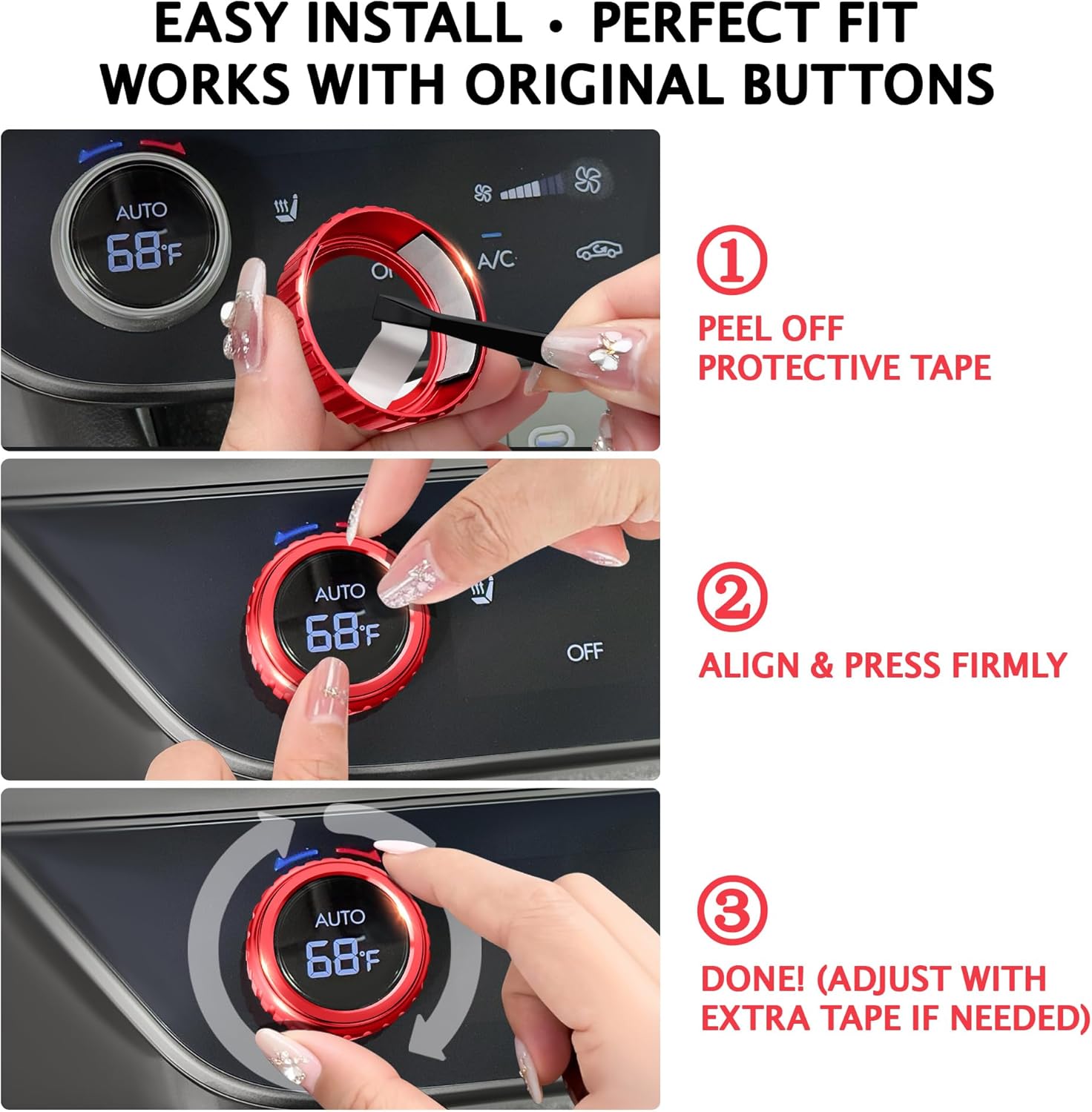 for 2024–2026 Hyundai Santa Fe, 2025-2026 Santa Cruz & Tucson Accessories (Excludes SE Trim) – 4PCS Aluminum Knob Cover Trim Set (Red) for AC & Volume, Interior Upgrade, Knob Protection