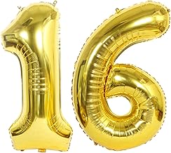 D2D Party Balloon Number 16 XXL in Gold, Size: 100 cm, Foil Balloons, Number Balloons, Birthday Decoration, Helium Balloons