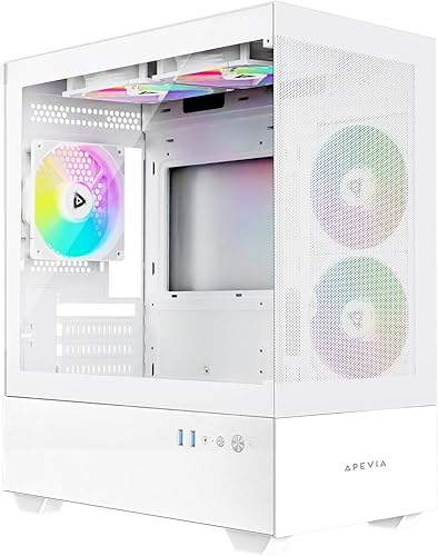 Miniatura 10 de Apevia Prism-WH Prism Micro-ATX Caja de PC de Juego Cubo con 5X Ventiladores ARGB de 120mm, 366 Modos RGB, Paneles de Vidrio Templado Dobles