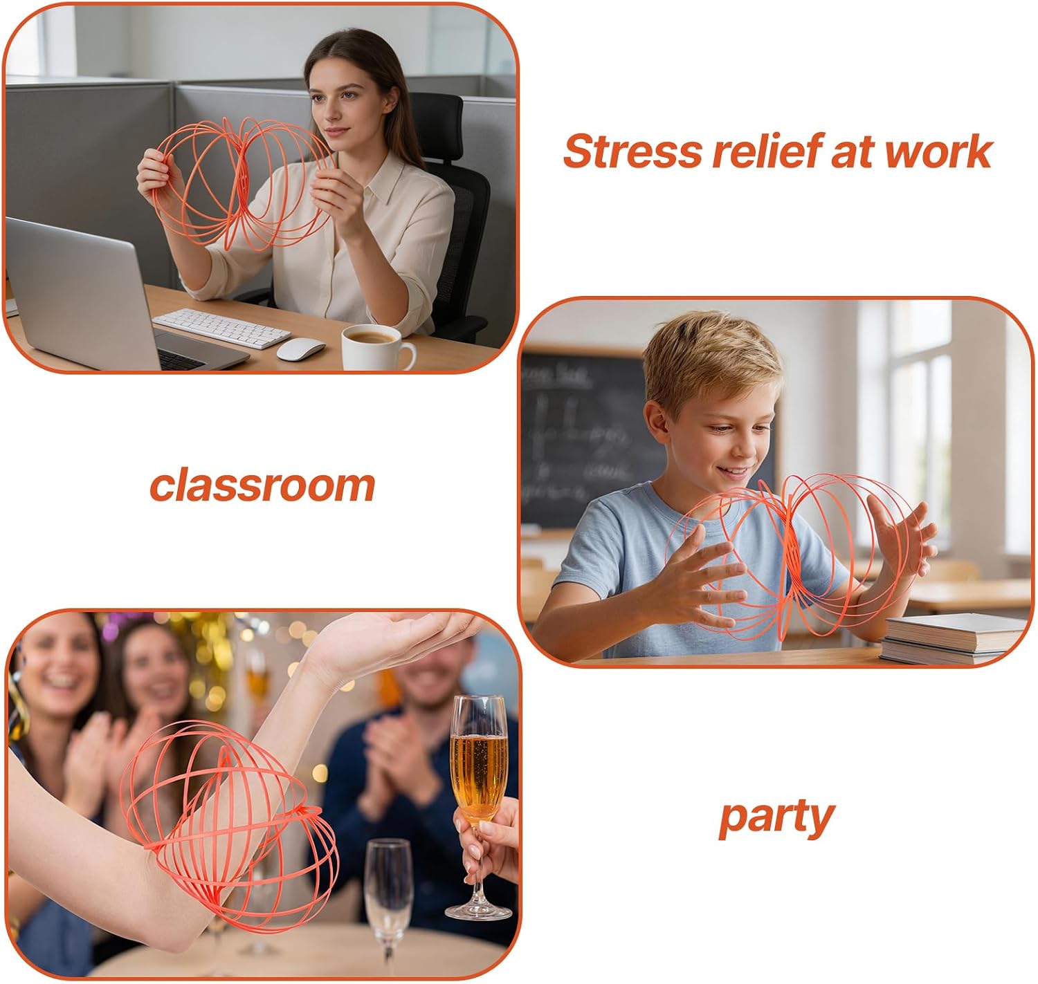 Flow Ring Magic Toy Stainless Steel 13cm Kinetic Spring Fidget Toy Stress Relief Infinity Spinning Bracelet for Kids Adults Desk Office Party Classroom Gifts (1, Painted Orange) image 5