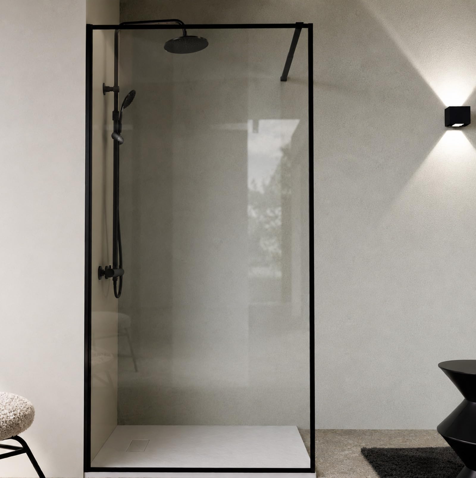 Paroi de douche 100x200cm en verre trempé 5mm avec cadre noir mat