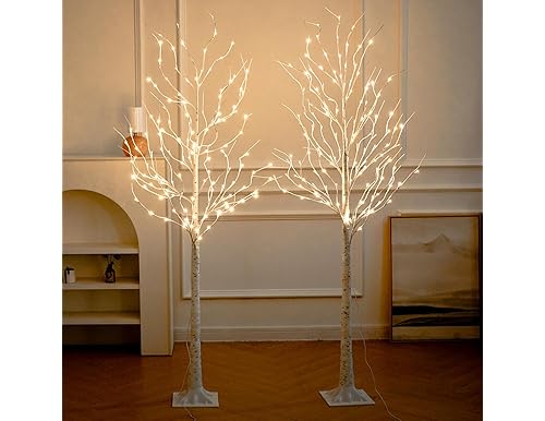 Lighted Birch Tree 6 Ft with Warm White Lights for Indoor or Outdoor Decor