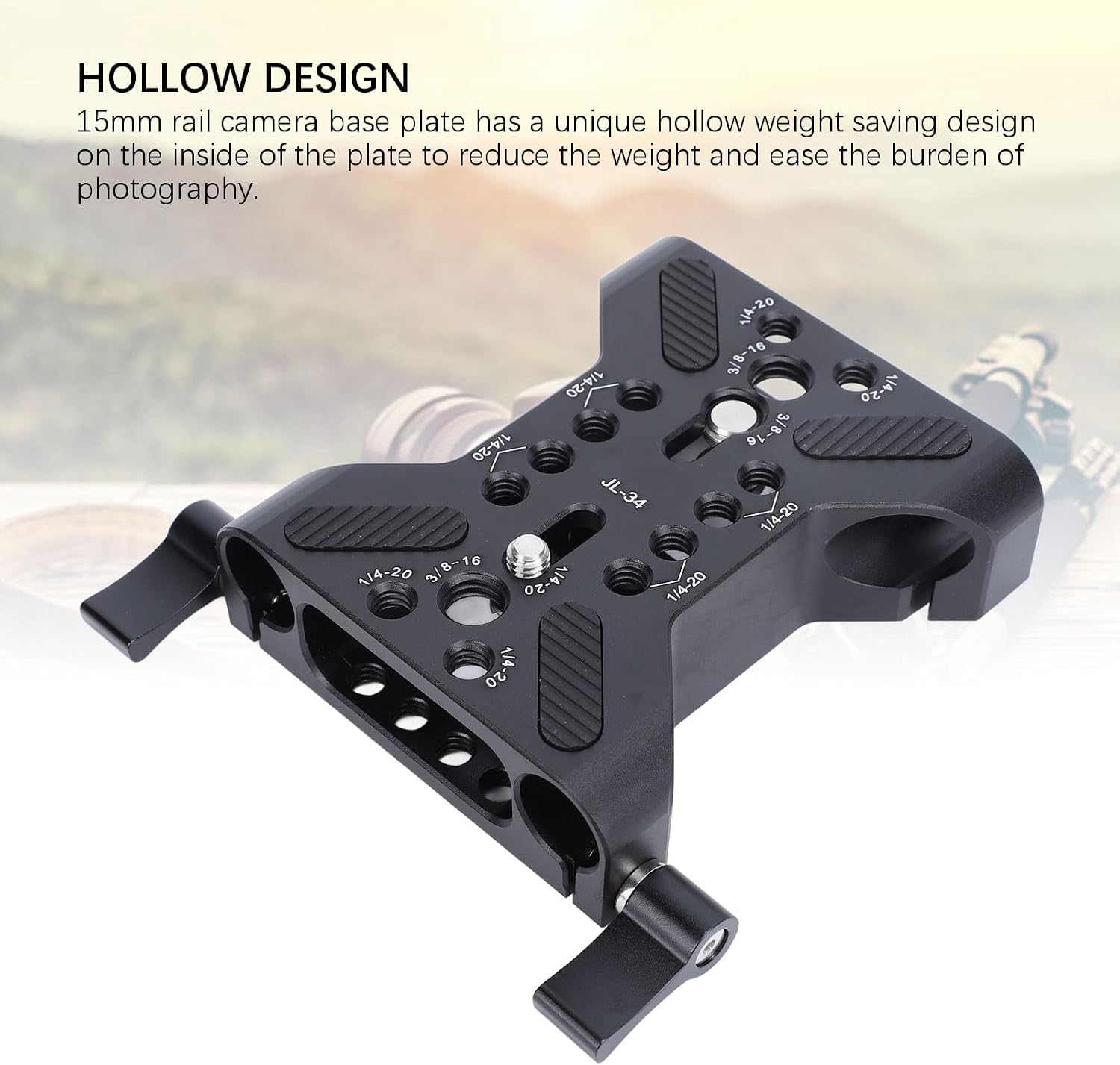 15mm Camera Base Plate, Multipurpose Rail Baseplate for Camera Cage Tripod Shoulder Rig, Photography Accessories