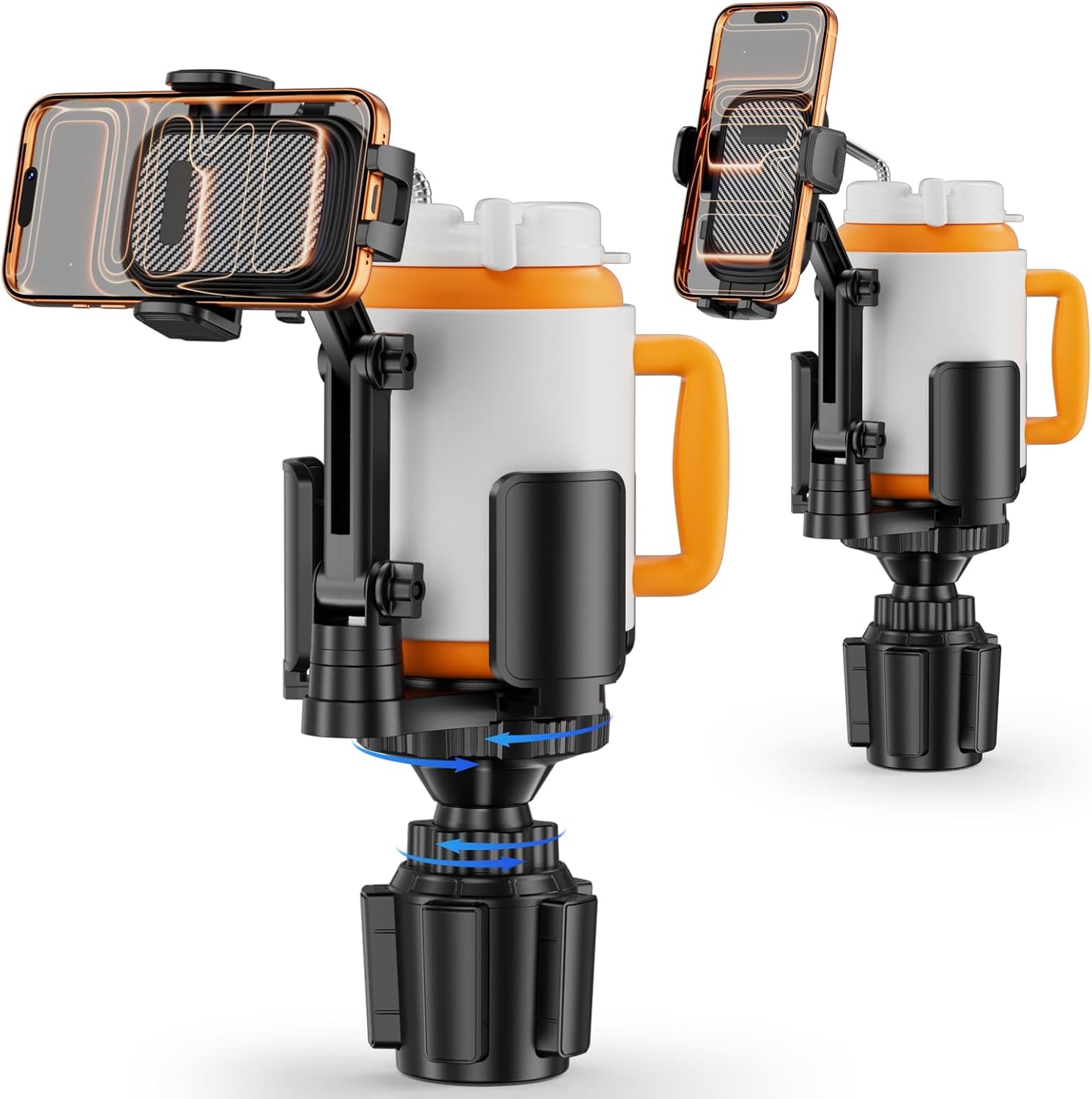 Phone Holders for Your Car, 2 in 1 Cup Holder Phone Mount with Expander, Secure Hold, Adjustable Base and Long Arm with 360°Rotation Car Phone Holder for 4-7‘’ devices and Up to 5.31'' Most Bottles