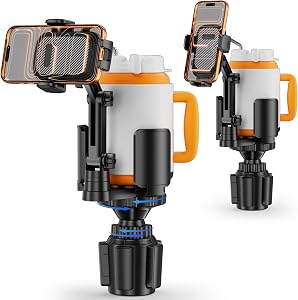 Phone Holders for Your Car, 2 in 1 Cup Holder Phone Mount with Expander, Secure Hold, Adjustable Base and Long Arm with 360°Rotation Car Phone Holder for 4-7‘’ Devices and Up to 5.31'' Most Bottles