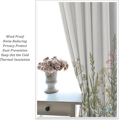 Miniatura 500 de Retro 70s Floral Blackout Window Curtains, Watercolor Flower Plant Rustic Modern Style Pattern Window Drapes, for Bedroom Living Room 42x45in 2