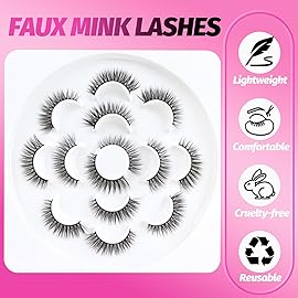 Veleasha Lashes 5D Faux Mink Lashes Cat Eye Lashes Handmade False Eyelashes Wispy Fake Lashes 7 Pairs Luxurious Volume Fake Eyelashes Pack (5D28)