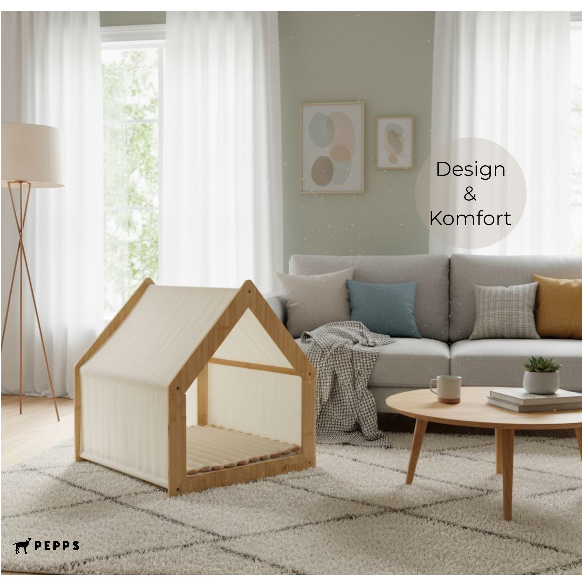 Pepps Panier pour chien en bambou avec coussin orthopédique