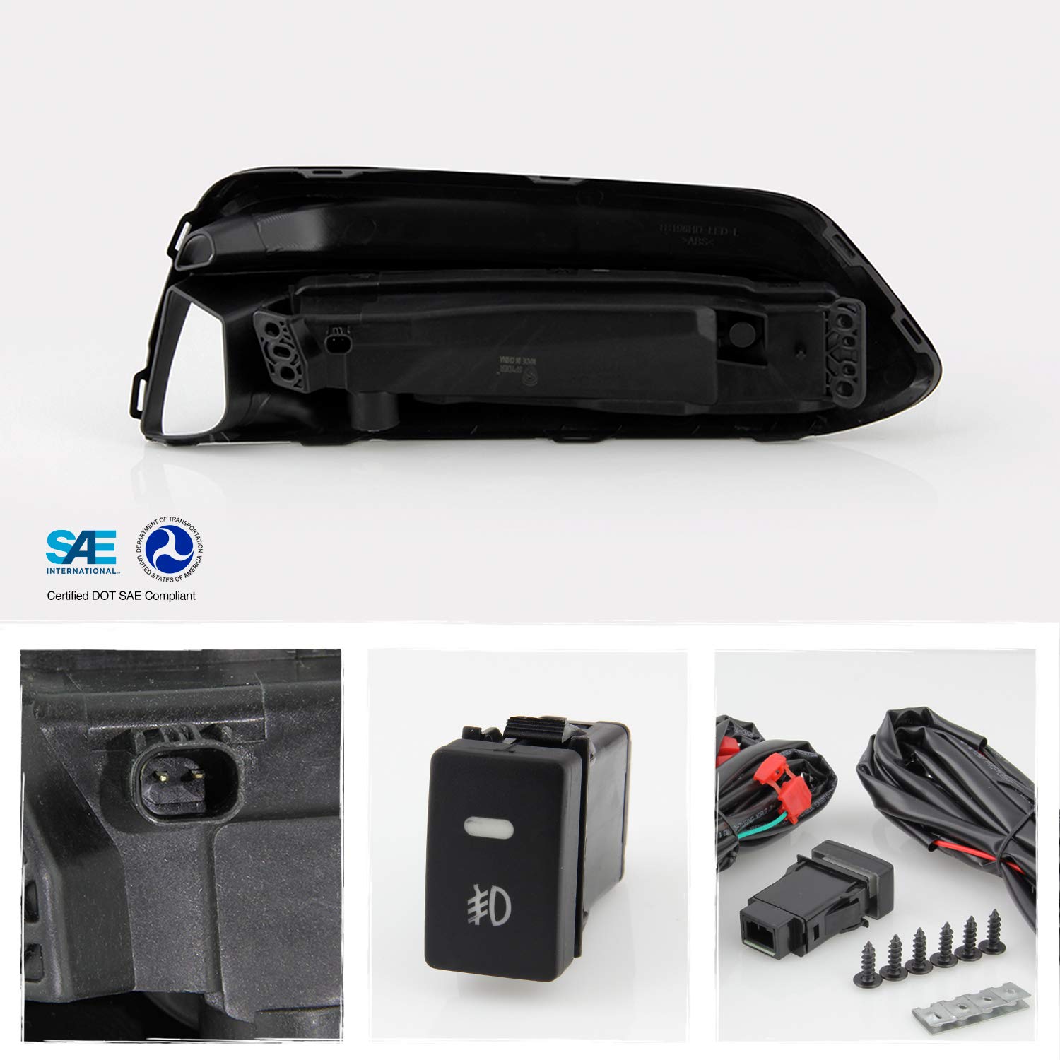 AKKON - Fits 2018 2019 2020 Honda Accord 4Door Sedan LED Driving Bumper Fog Lamp Lights [Black Bezel] Left+Right Pair w/Switch