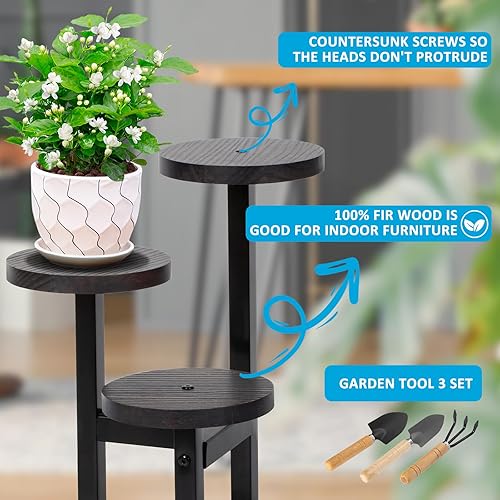 Miniatura 3 de Soporte de madera para plantas de 3 niveles para interiores, soporte de metal de hierro escalonado para plantas, soporte de esquina para plantas,