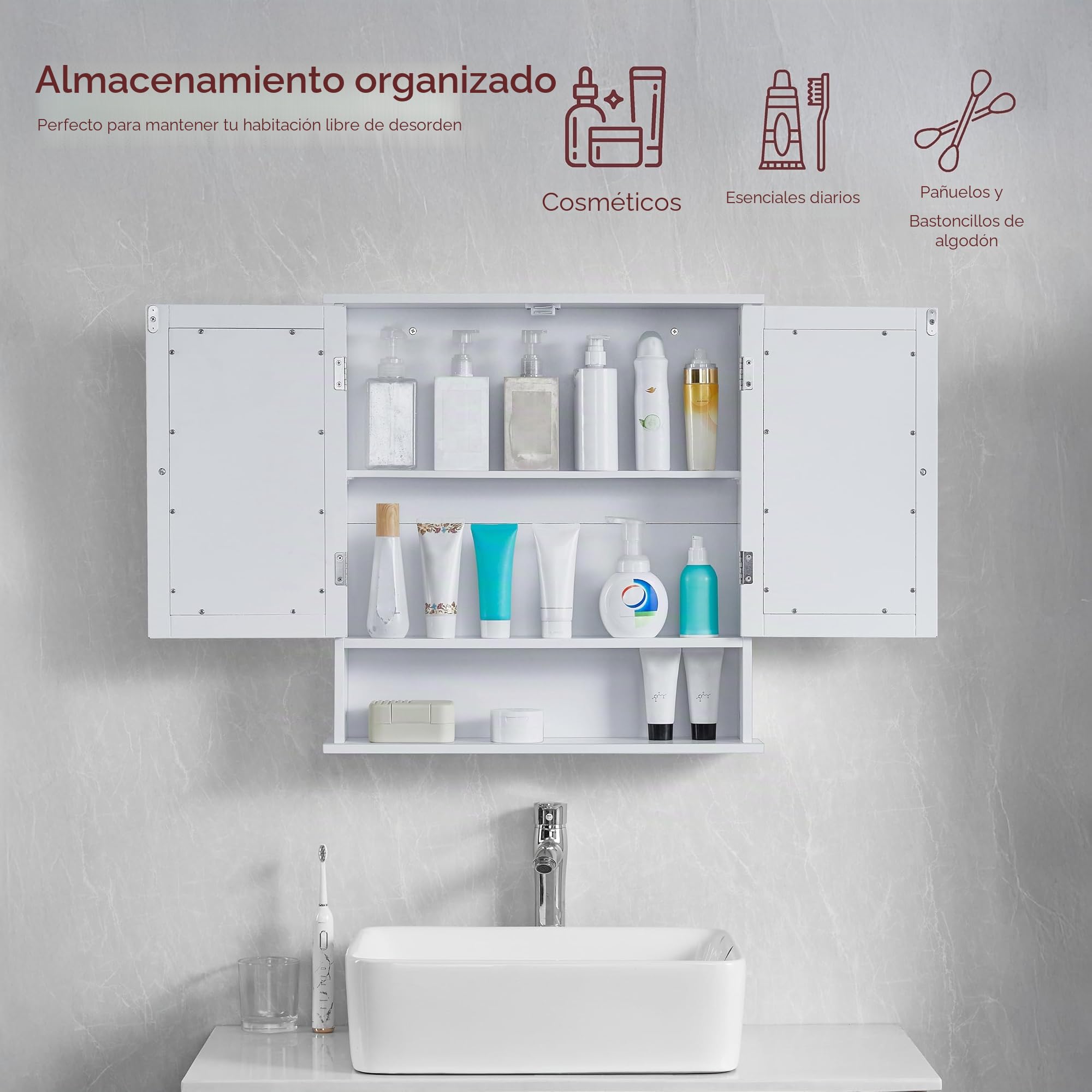Mueble de baño Bath Vida, Doble Puerta, Madera, Color Blanco.