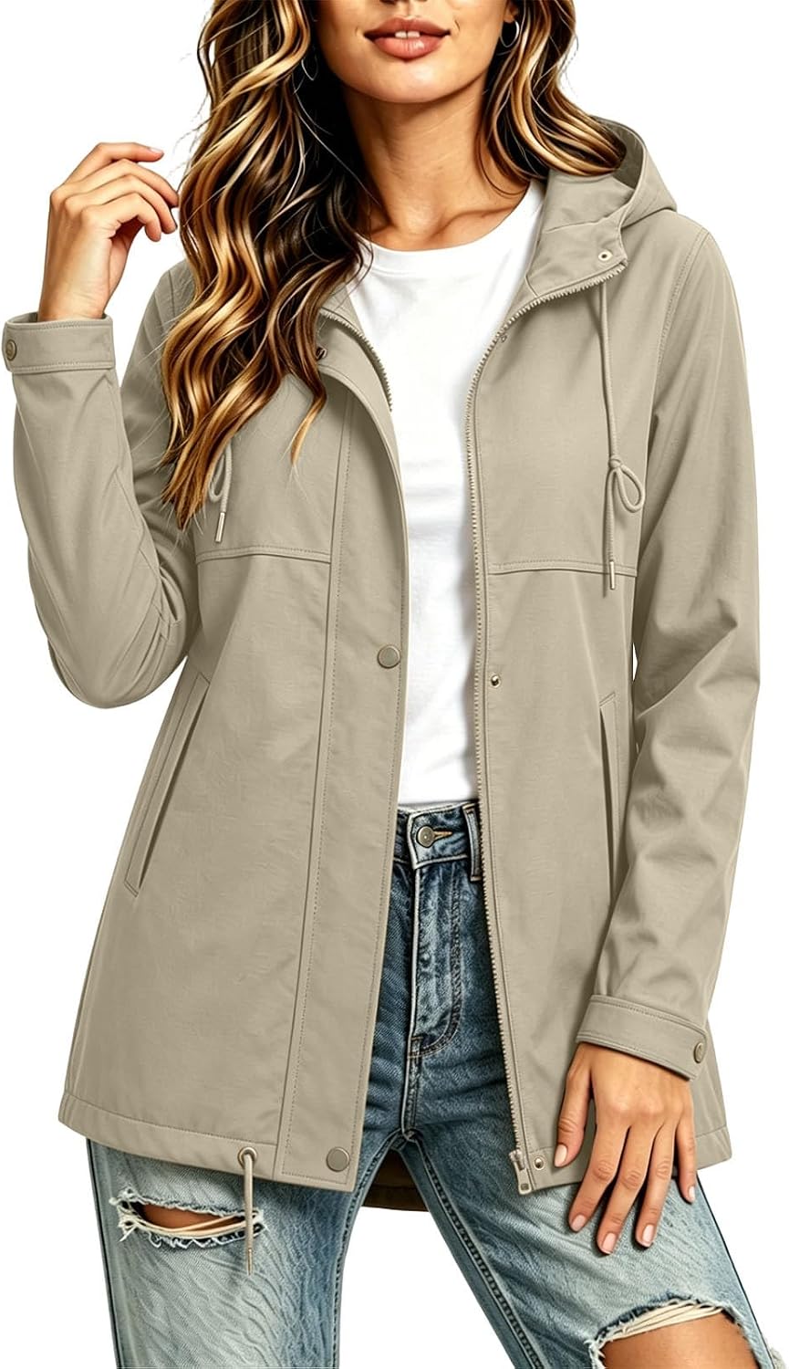 Women's Rain Jacket Lightweight Windbreaker Hooded Raincoat Windproof Coat Shell for Outdoor Casual Hiking Jackets