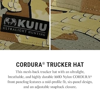 KUIU Cordura Trucker Hat - Ultralight, Breathable Mesh Back, Adjustable Snapback, 6-Panel Design, DWR Stain-Resistant Visor