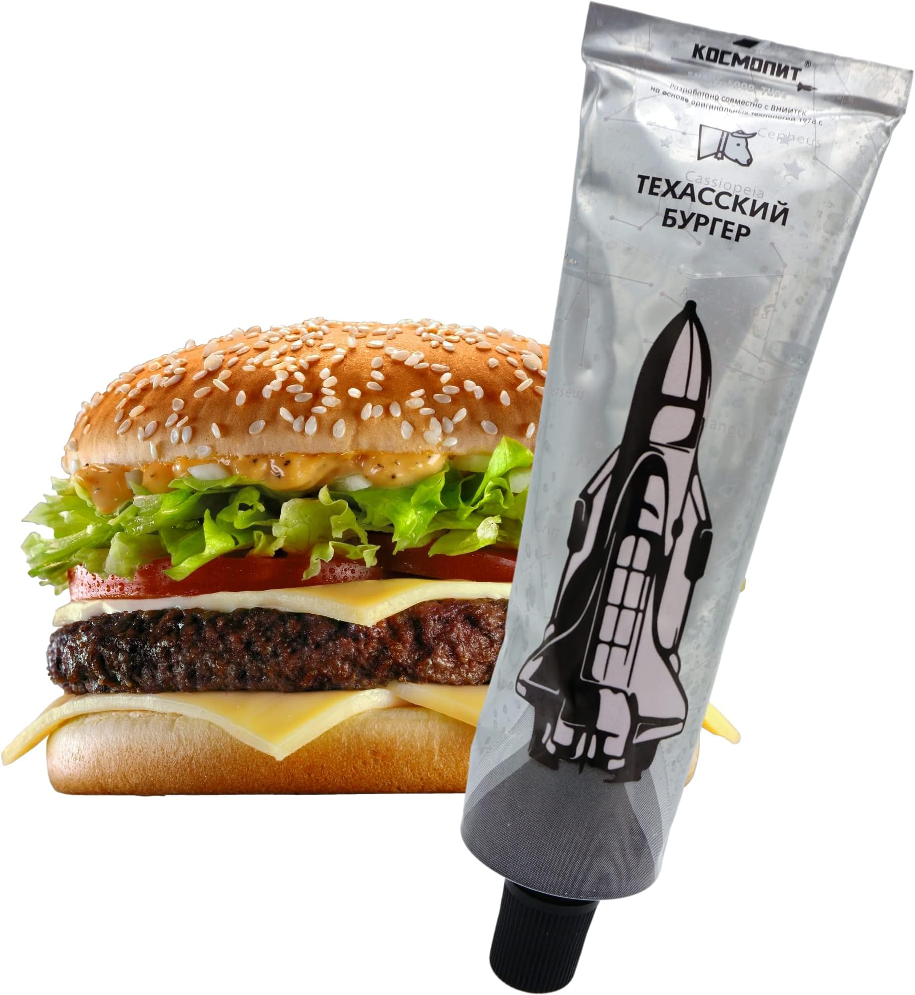 Beleon Goods For Life Texas Burger Space Food Beef Cheeseburger Russian Astronaut Food Emergency Food Supply Hiking Rations Survival Freeze Dried Food Camping Tube 165 Gr (5.8 Oz)