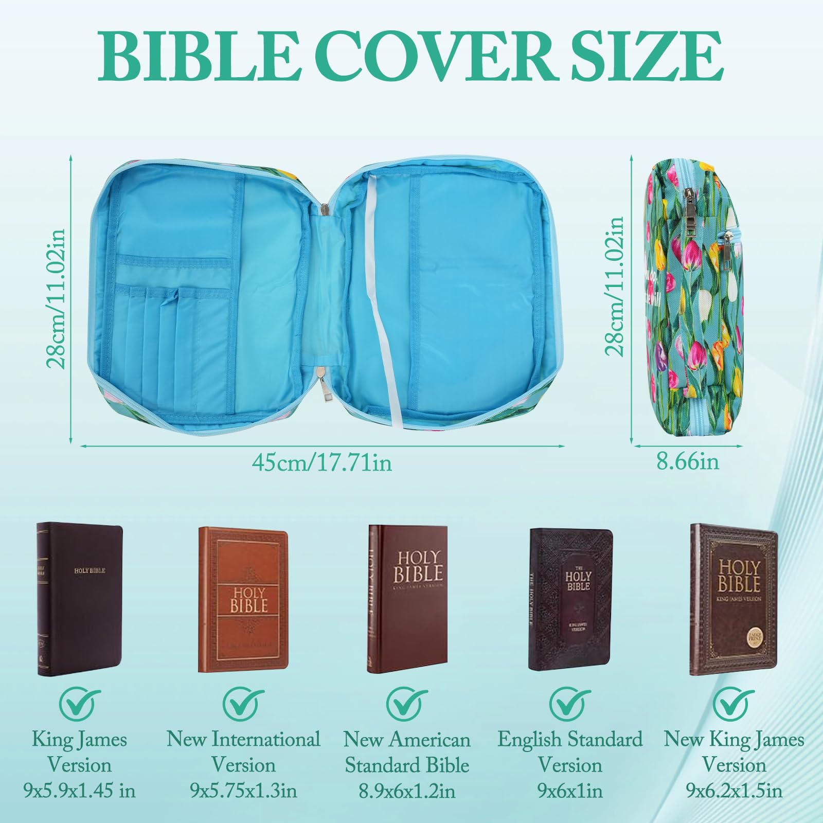 QZDAFFIC Bible Cover Case with Bible Tabs, Dusproof Large Bible Bag for Women Girls, Floral Pattern A5 Diary Cover Zipped Case for Bible Study Accessories (Green) - Image 2