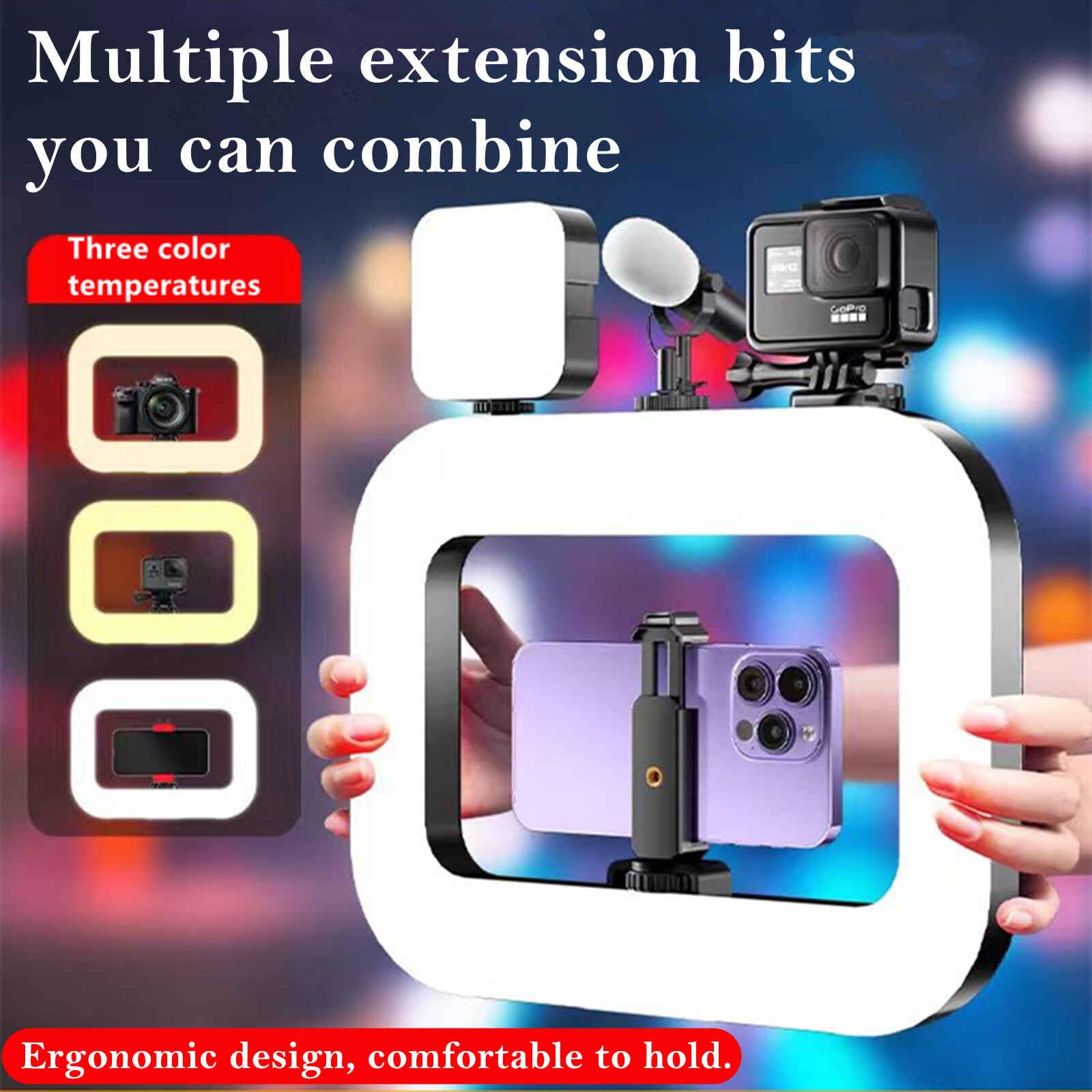 Phone Video Rig QYPENT Handheld LED Ring Light Selfie Light Phone Video Stabilizer for Camera, Smartphone, Action Camera, YouTube, Setup, Filmmaking, Makeup, Vlogging (YM200 RGB)