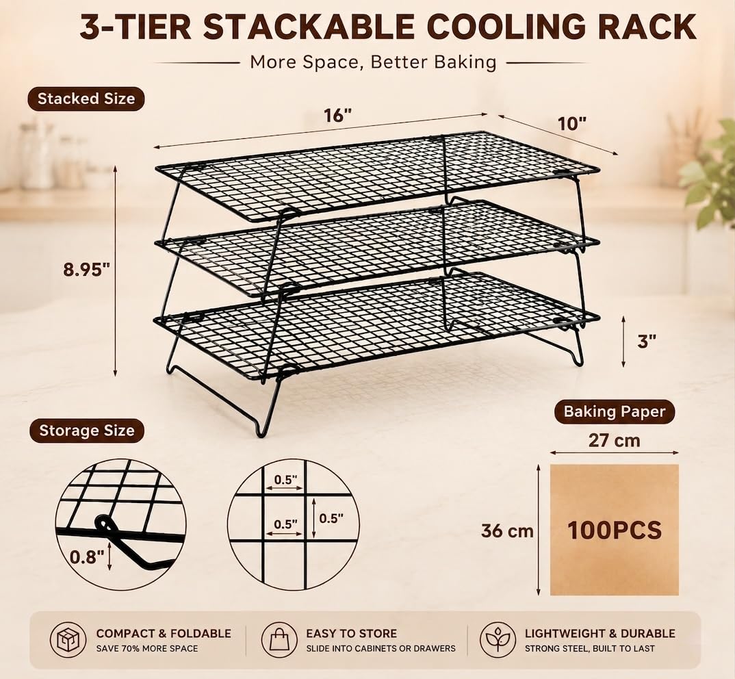 Juego de 4 estantes apilables de refrigeración de acero inoxidable resistente, estante de alambre apto para horno para hornear y asar, se adapta a bandejas de galletas, apto para lavavajillas