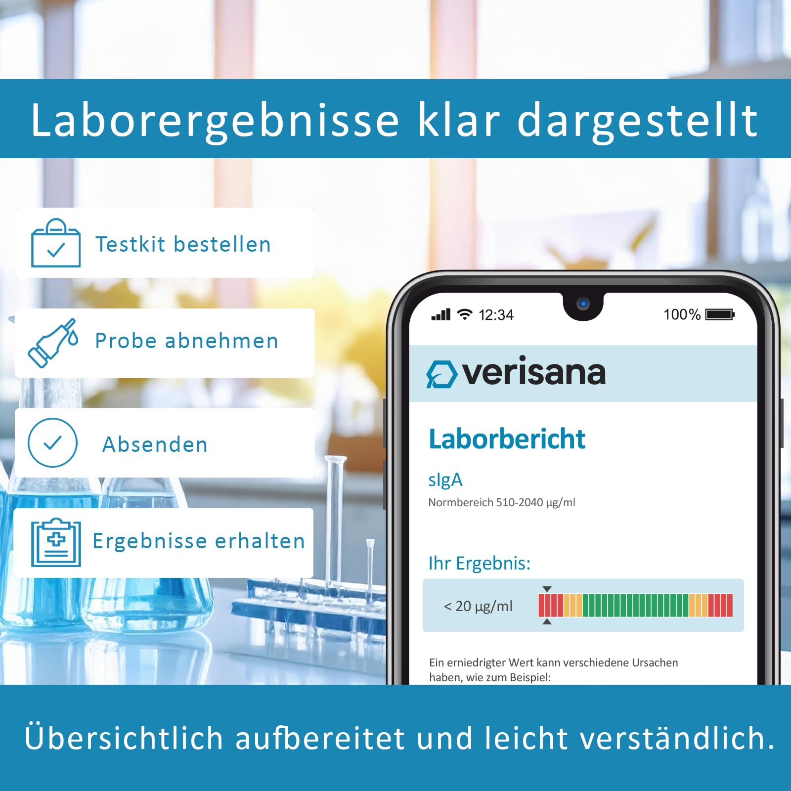 Verisana | Darmtest Gesamtstatus | Gesundheitscheck Darm & Parasiten Test | Stuhltest auf Darmbakterien, Candida, Helicobacter, Parasiten & Leaky Gut