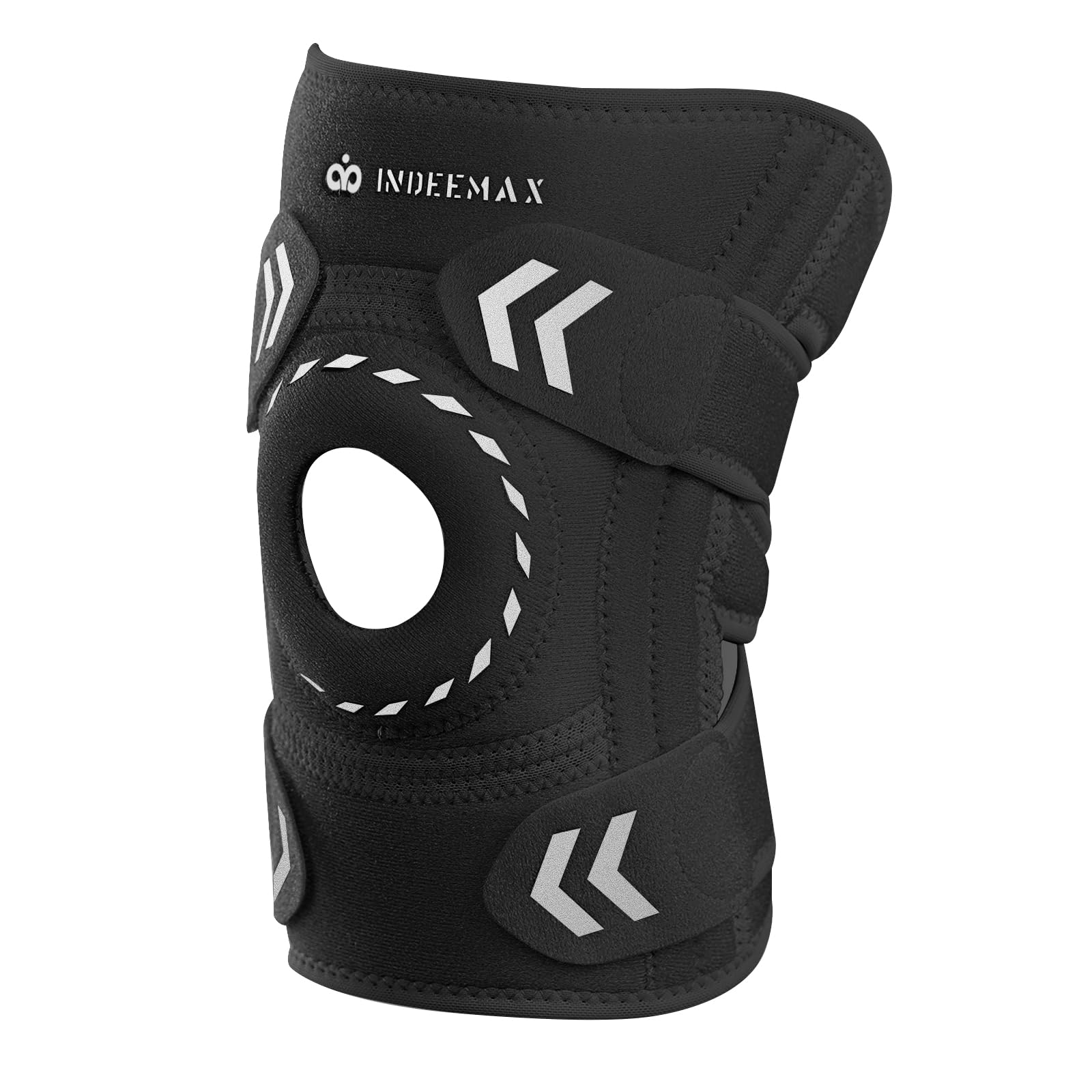 Kniebandage für Männer Damen, Verstellbare Knieorthesen mit offener Patella, Kniestütze Knie Schmerzbandage für Arthrose, Meniskus, Schleimbeutelentzündung, Sport, Laufen (Schwarz, Einheitsgröße)
