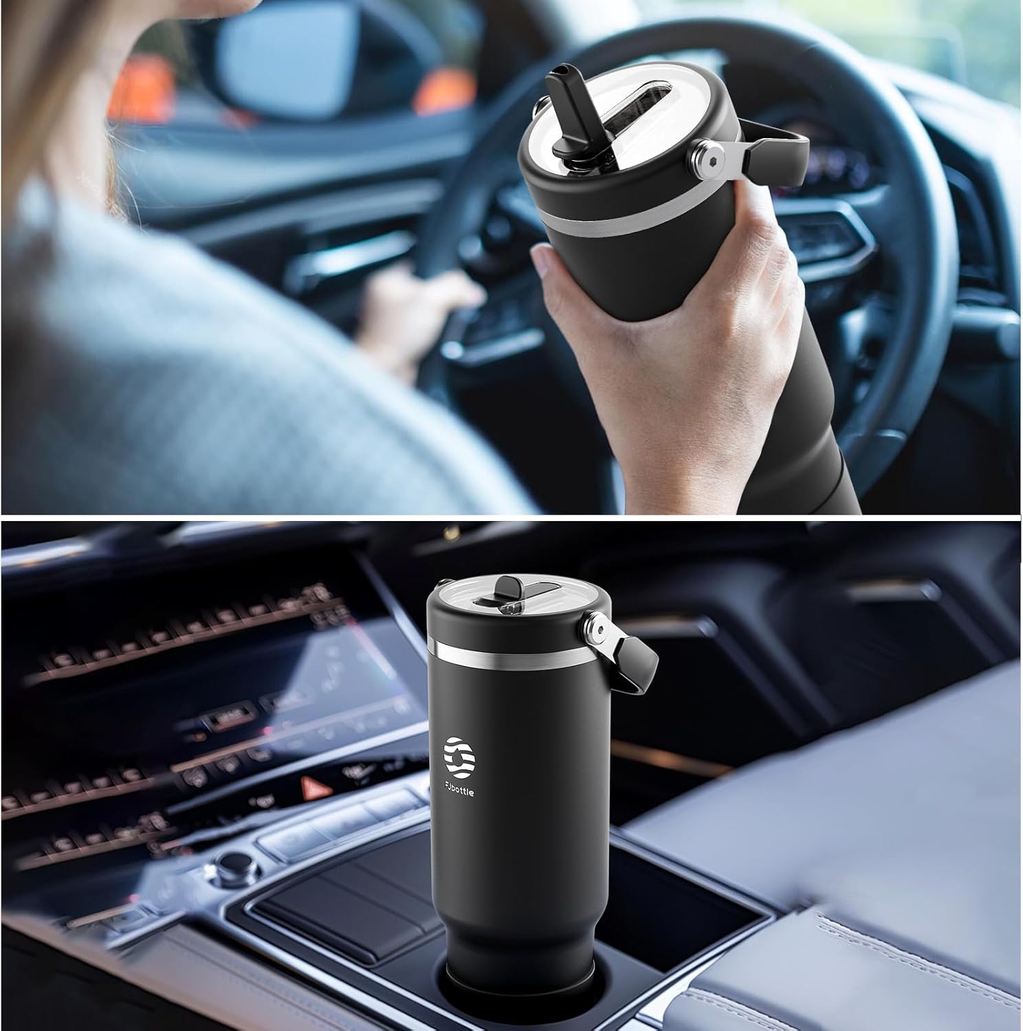 Fjbottle Insulated Stainless Steel Coffee Tumbler with Flip Straw, 1200ml Hot Coffee Cup Travel Mug, Ice Cube Water Flask Leak Resistant Lightweight for Traveling & Home, Casual, 40 Oz with Handle - Image 5
