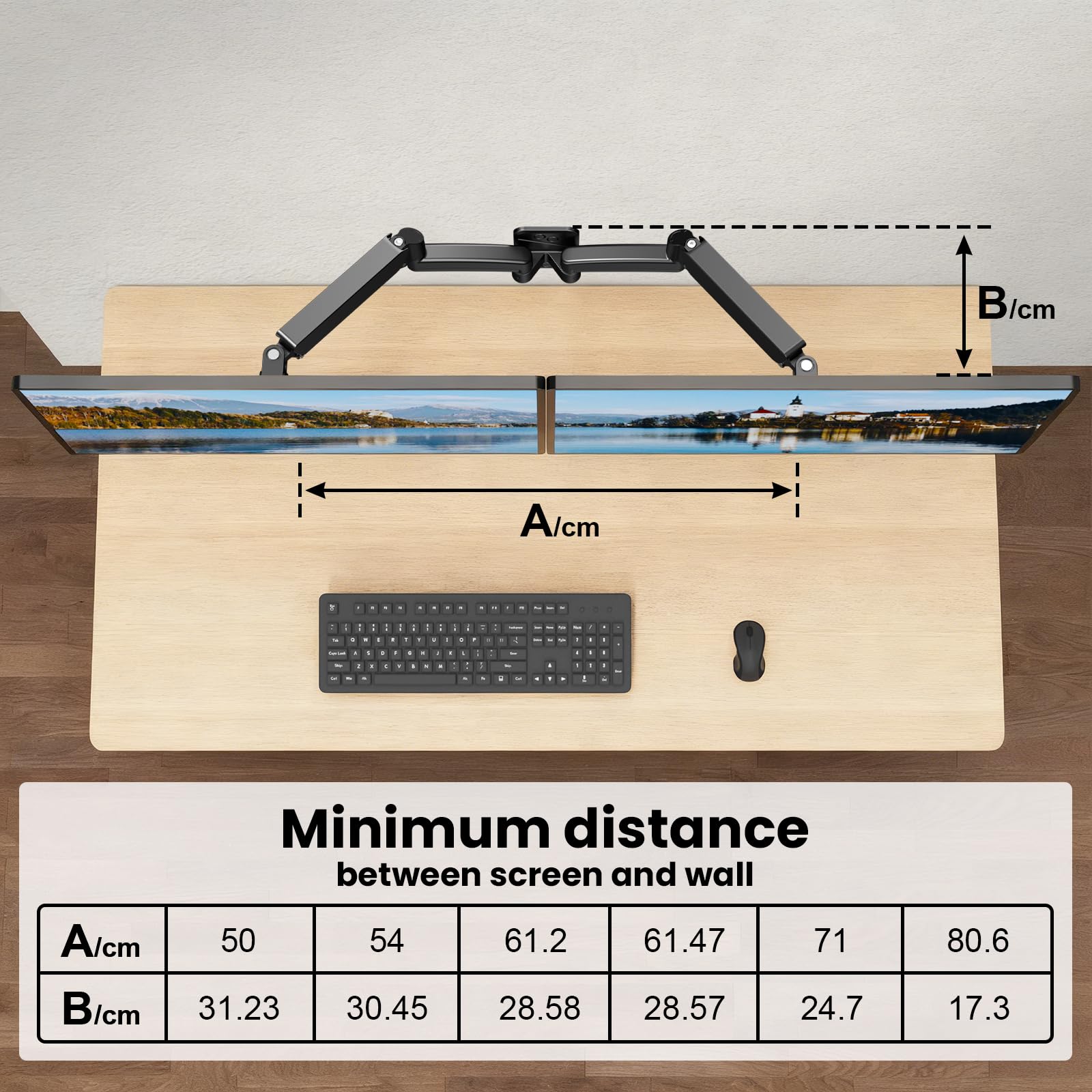 Uchwyt ścienny na 2 monitory 17-32 cali, 9 kg/ramię, VESA 75x75/100x100, ergonomiczna regulacja