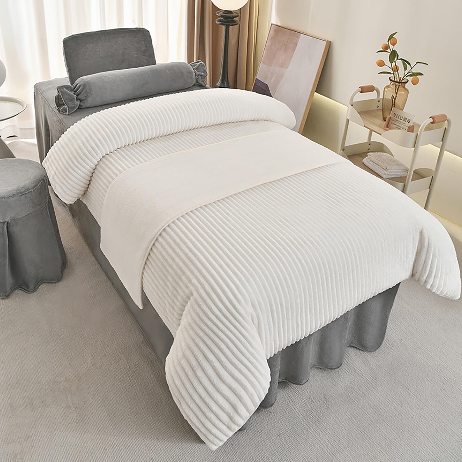 Massage Bed Skirt Spa Bed Cover with Elastic Band Breathable Massage Table Skirt with Face Hole,Salon Bedspread & Skirt,4Pcs Beauty Salon Bedding Set,white3,70x190cm(28x75inch)