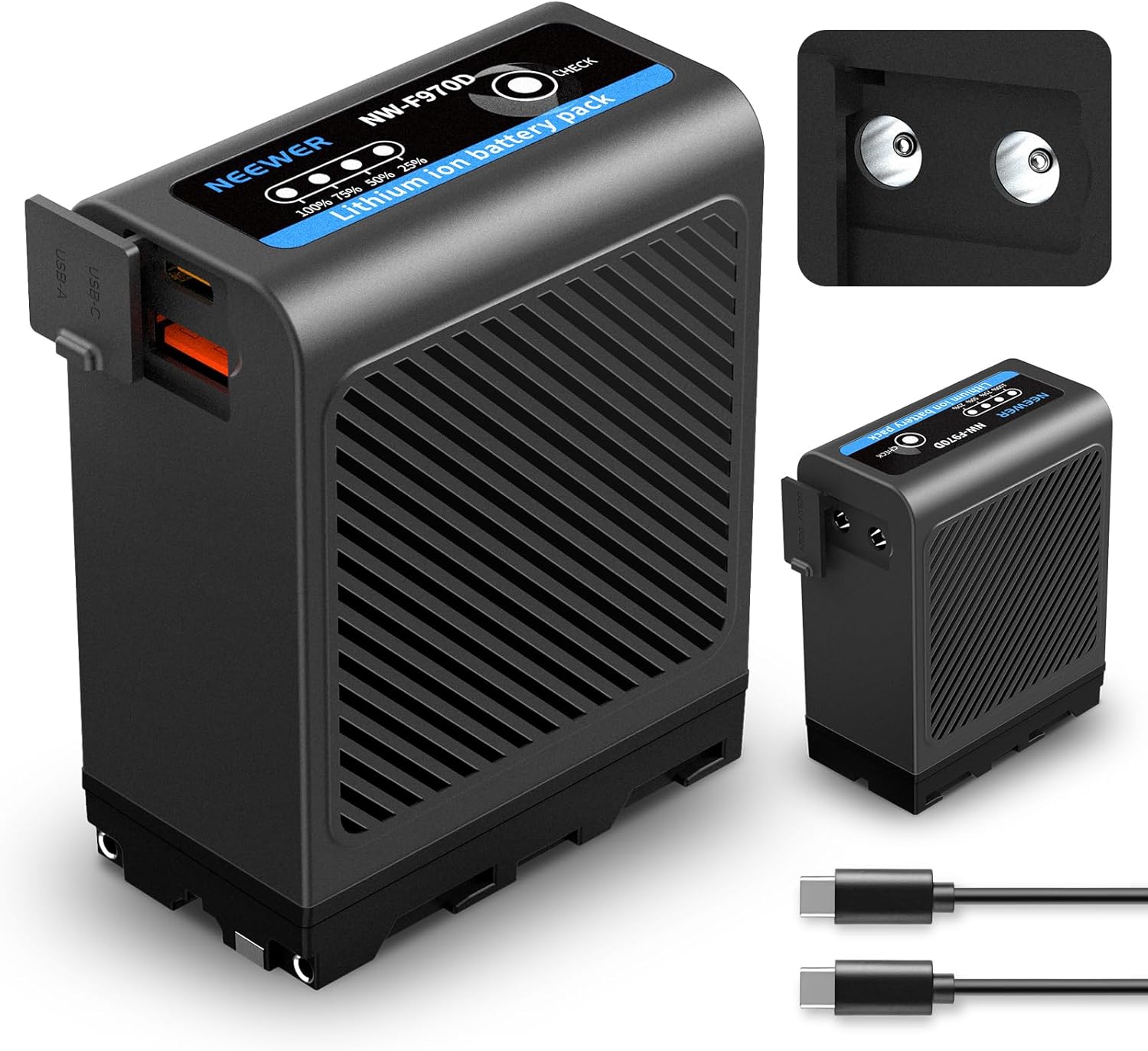 Neewer 10500mAh NP-F970 Replacement Battery Type C & USB A & 2 DC Ports Compatible with Sony NP-F550 F750 F970 FX3 FX30 A7 Canon R5 Nikon Z8 Camera Camcorder Video Light Monitor, Fast Charge, NW-F970D