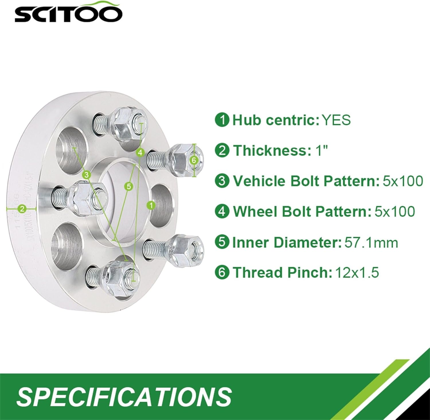 SCITOO 4Pcs 5x100 Wheel Spacers 1 inch Thread Pitch 12x1.5 Hub Bore 57.1mm 5 Lug Wheel Spacers Fit for Skylark Skyhawk Century Somerset Cimarron Cavalier Corsica Beretta Celebrity