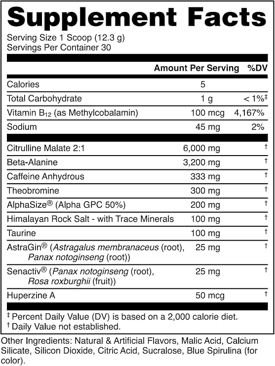Bucked Up - استيقظ - HIGH STIM قبل تجريب - أفضل تذوق - التركيز Nootropic، مضخة، قوة، 30 حصص (التوت الأزرق)