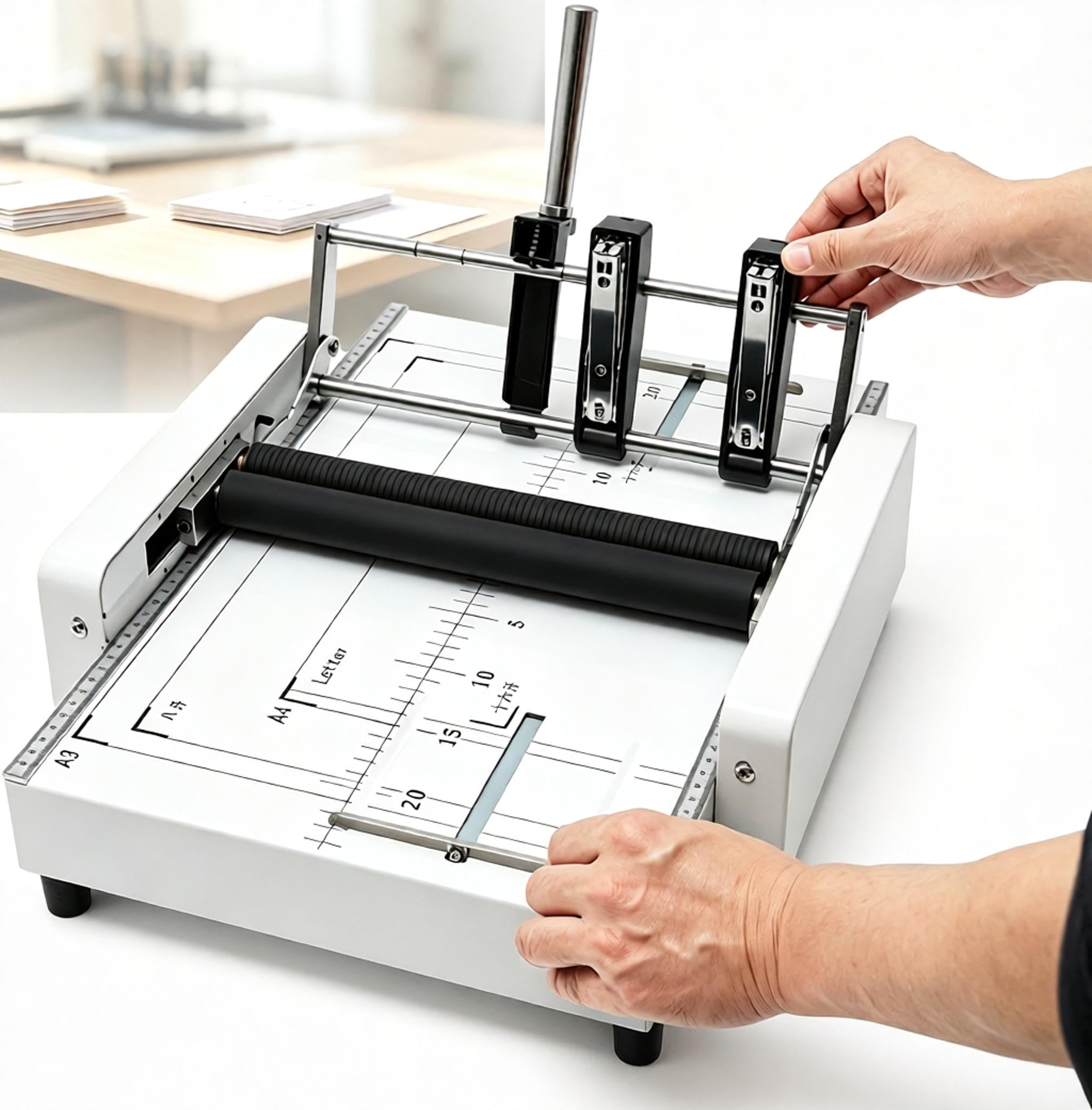 Papierfalzmaschinen Für Den Bürogebrauch, Broschüren- Und Heftmaschine A3, Binde- Und Falzmaschine Für Formate Bis Maximal 11,7" × 16,5", Buchbinde- Und Falzmaschine Mit Sattelheftung