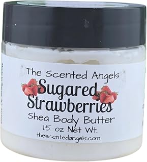 TSA Handmade Whipped Shea Butter Sugared Strawberries Body Butter Cream, Daily Moisturizing Shea Butter, Vitamin E, Mothers, Fathers, Women, Men, Teens, 1.5 oz Jar (1.5 oz, Sugared Strawberries)