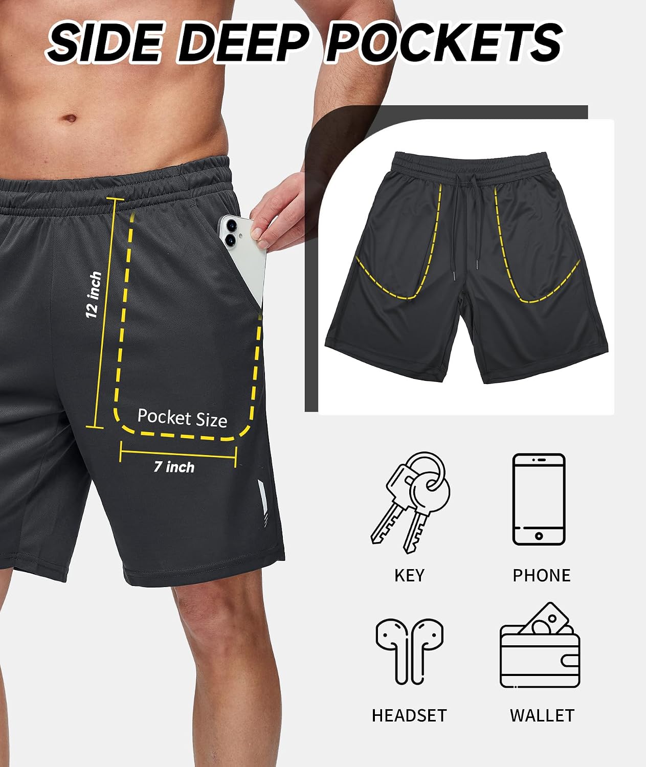 Little Beauty 5 Pack Mens Gym Shorts with Pockets Fast Dry Basketball Athletic Shorts for Men Running Casual Activewear