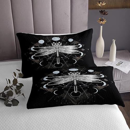 Miniatura 5 de Erosebridal Juego de ropa de cama de libélula, juego de edredón de sol y luna, tamaño matrimonial, juego de edredón hippie con estrellas y luna,